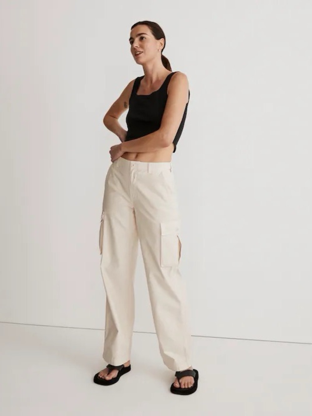 Madewell Low Slung Straight Cargo Pants 26 Vintage Linen Beige Utility Cotton